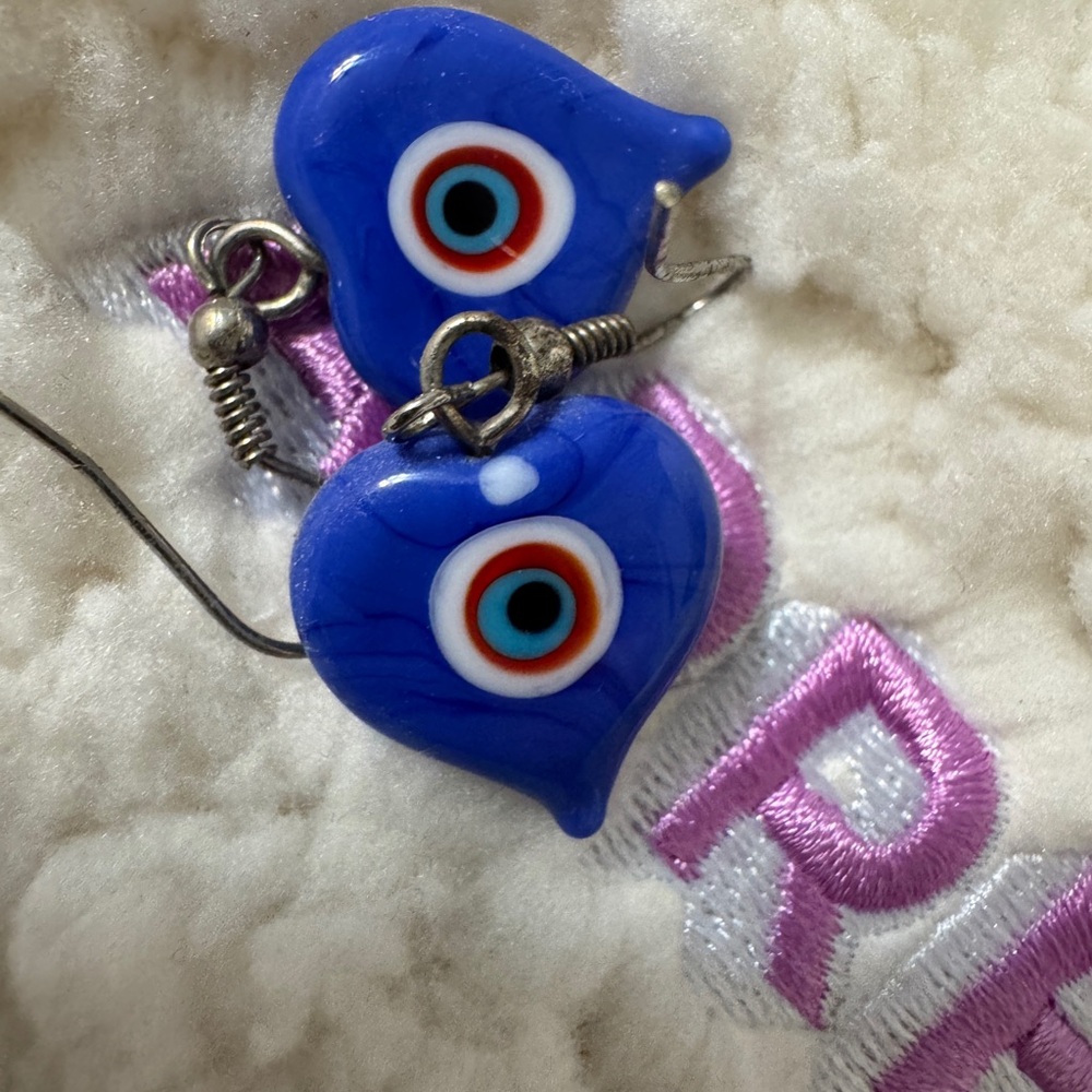 Blue Glass Evil Eye Earrings